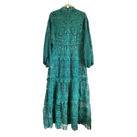 NWT FARM RIO Dark Green Guipure Long Sleeve Maxi Dress Medium M - Picture 11 of 12